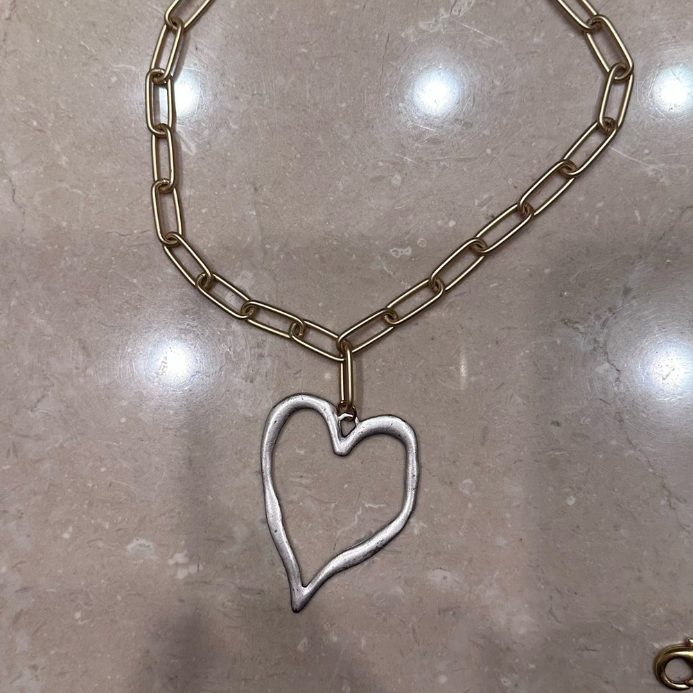 Chunky Gold and Silver Heart Necklace with Open Design
